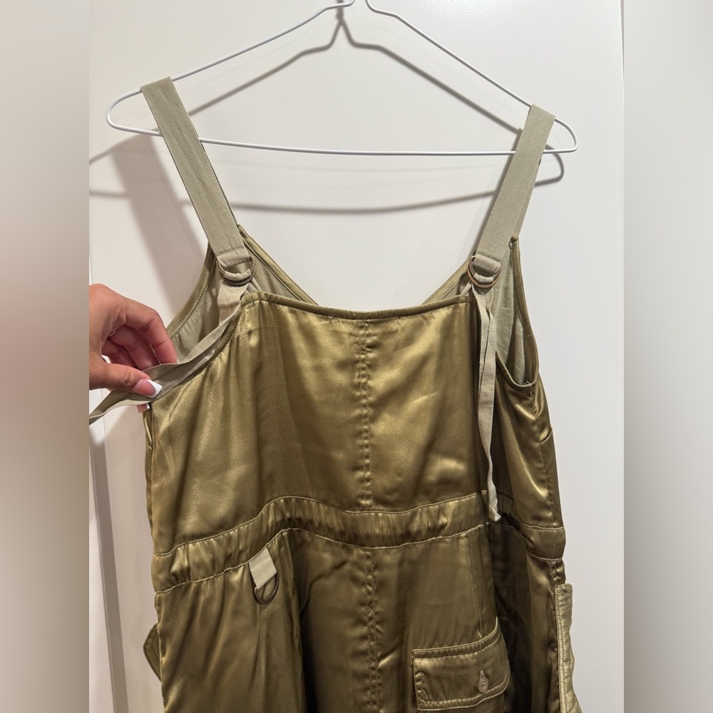 Love The Label Anthropologie Sleeveless Utility Satin Green Midi Dress Size XS - Picture 5 of 13